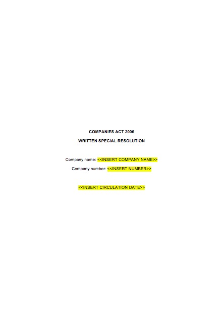 Unsigned Resolution Sample Written Special Resolution